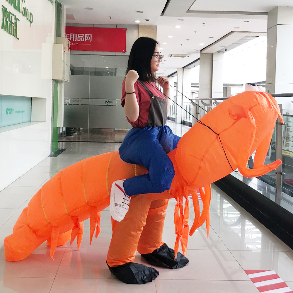 Orange adult inflatable shrimp costume for party