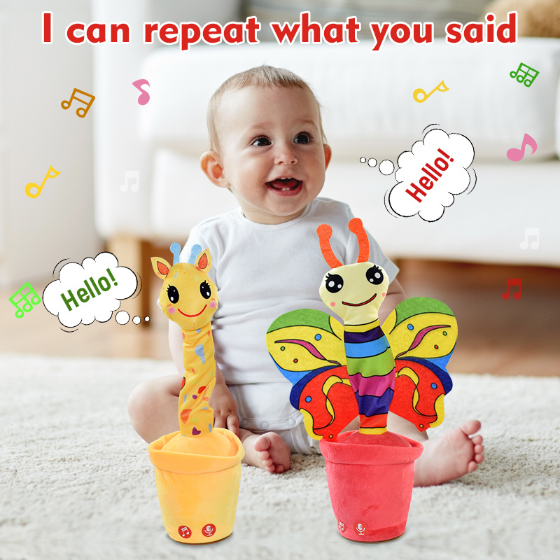 Lovely Talking Toy Dancing Butterfly Giraffe Doll Speak Talk Sound Record Repeat USB Charging Electronic Plush Animal Toy