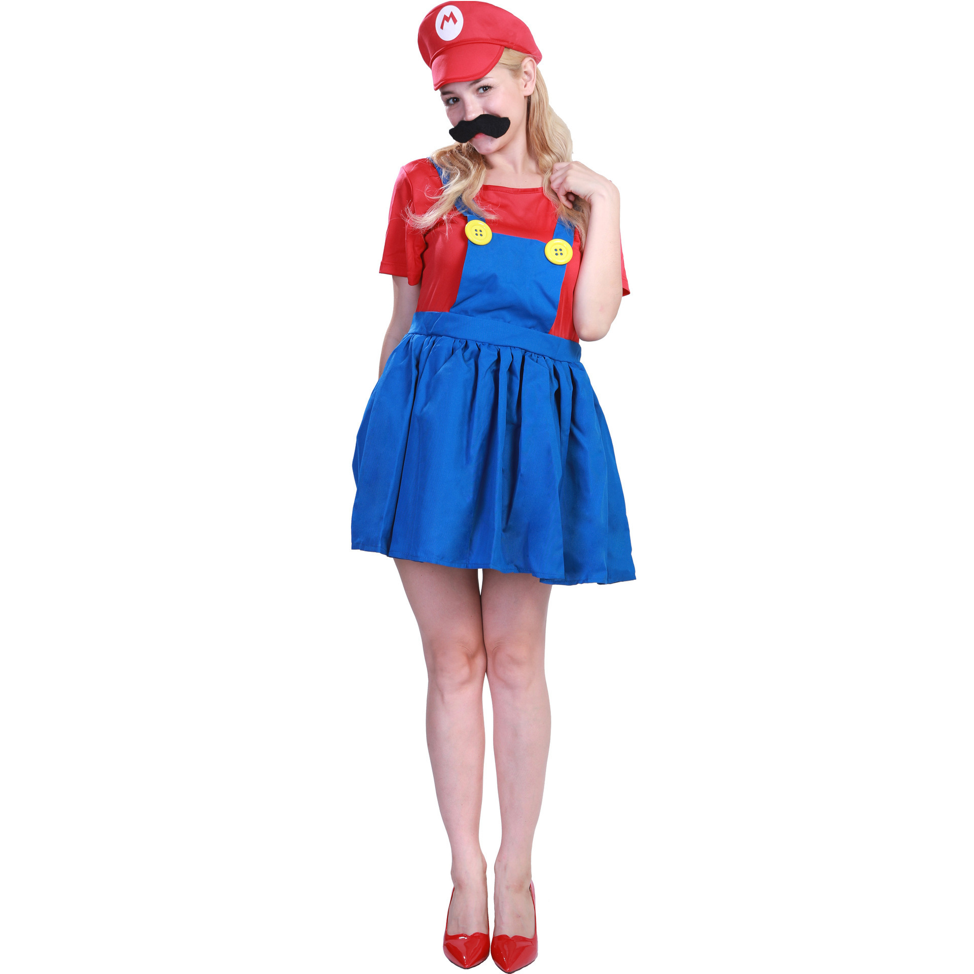 Adult men an women Super Mario Female Luigi fancy dress outfit costume with hat