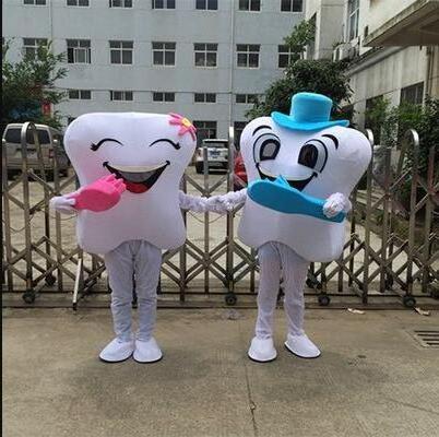 a pair of healthy tooth mascot costume adult size cartoon girl/boy teeth mascotte dentist advertising fancy dress