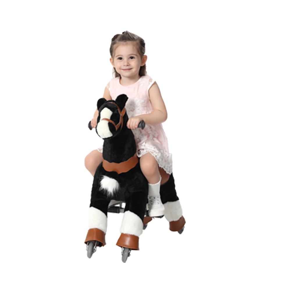 Human power black plush ride mechanical horse adult ride on horse toy