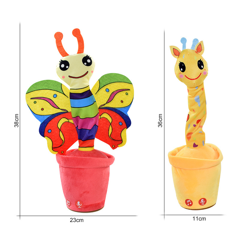 Lovely Talking Toy Dancing Butterfly Giraffe Doll Speak Talk Sound Record Repeat USB Charging Electronic Plush Animal Toy