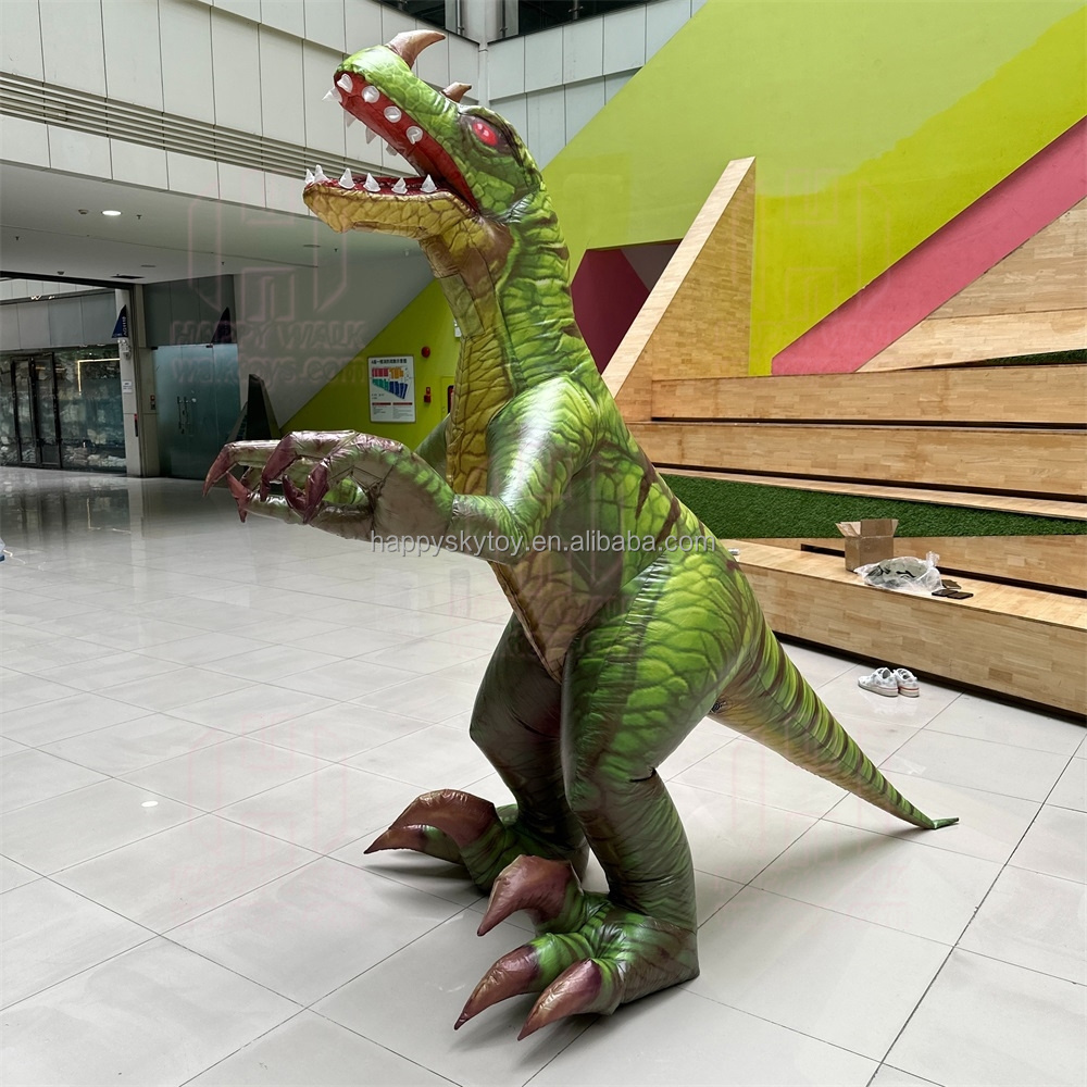 Realistic green tall thin dinosaur costume nylon smooth material custom inflatable dinosaur mascot costume