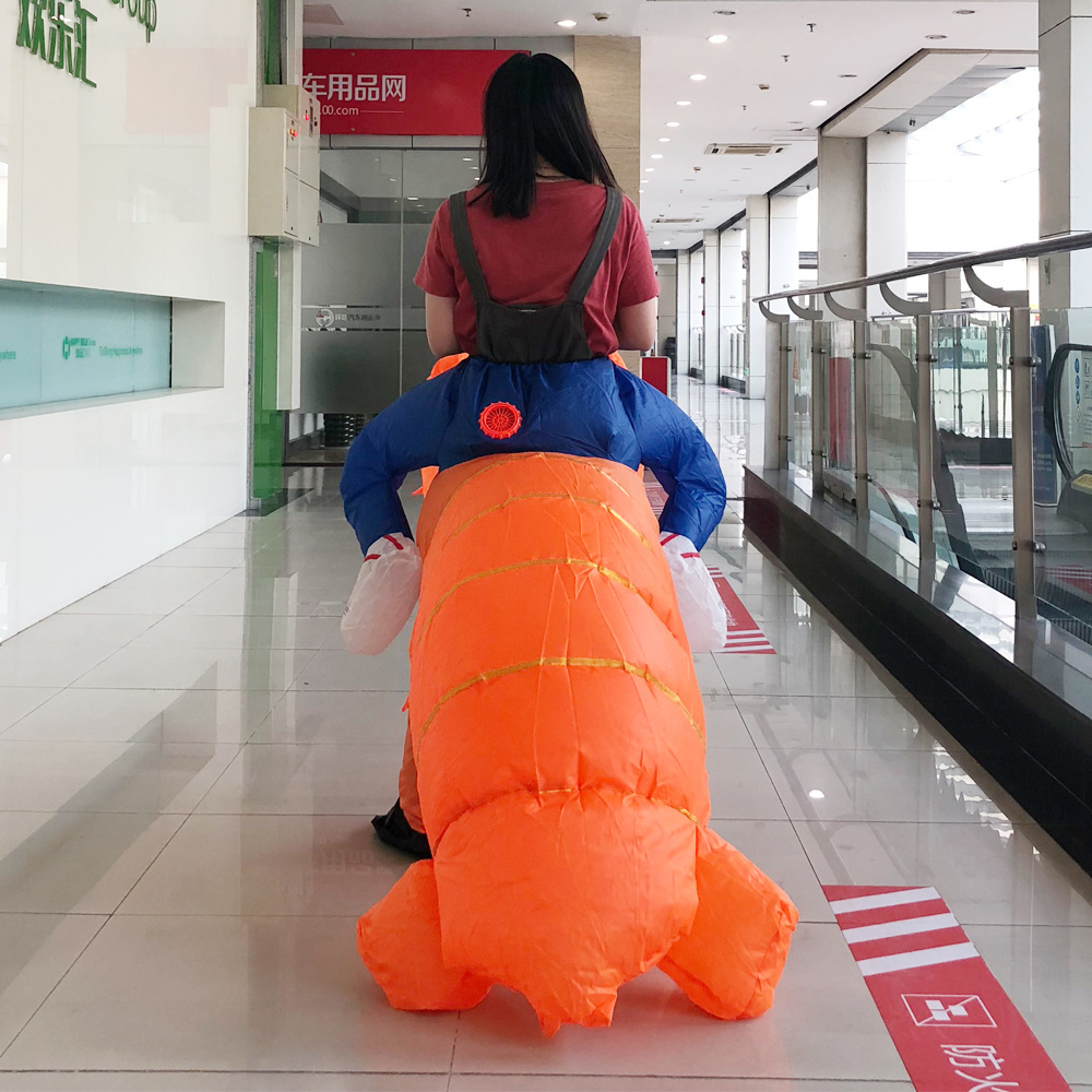 Orange adult inflatable shrimp costume for party