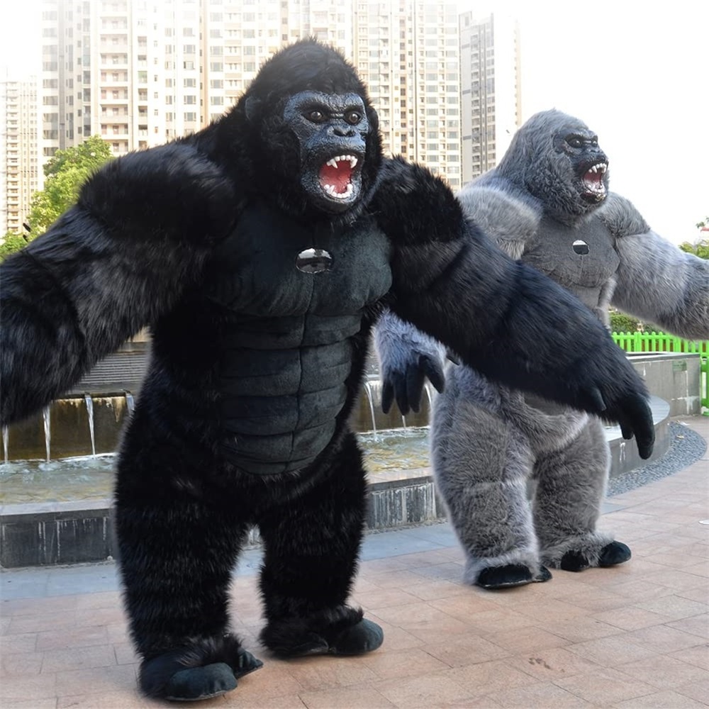 Adult Halloween Plush Furry Party King Kong Animal Carnival Dress Suit Fur White Gorilla Inflatable Mascot Costume