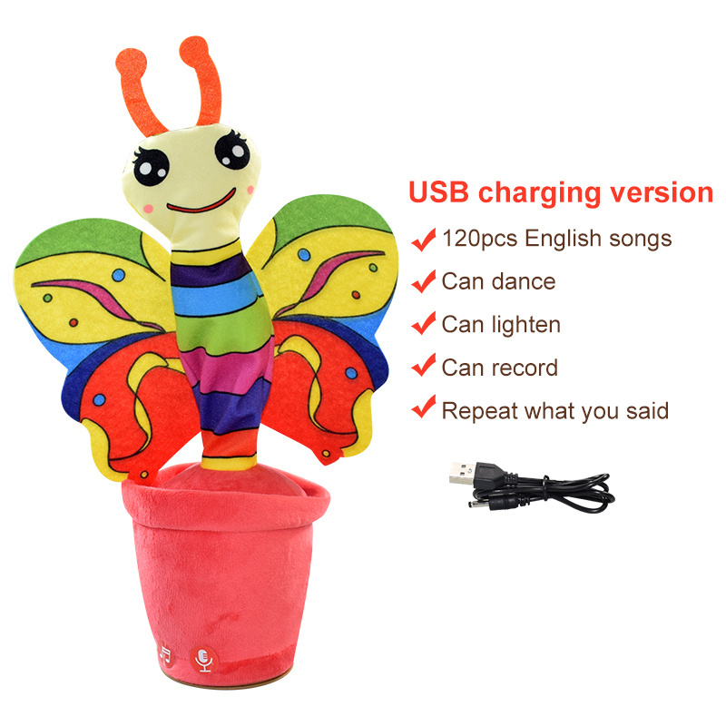 Lovely Talking Toy Dancing Butterfly Giraffe Doll Speak Talk Sound Record Repeat USB Charging Electronic Plush Animal Toy