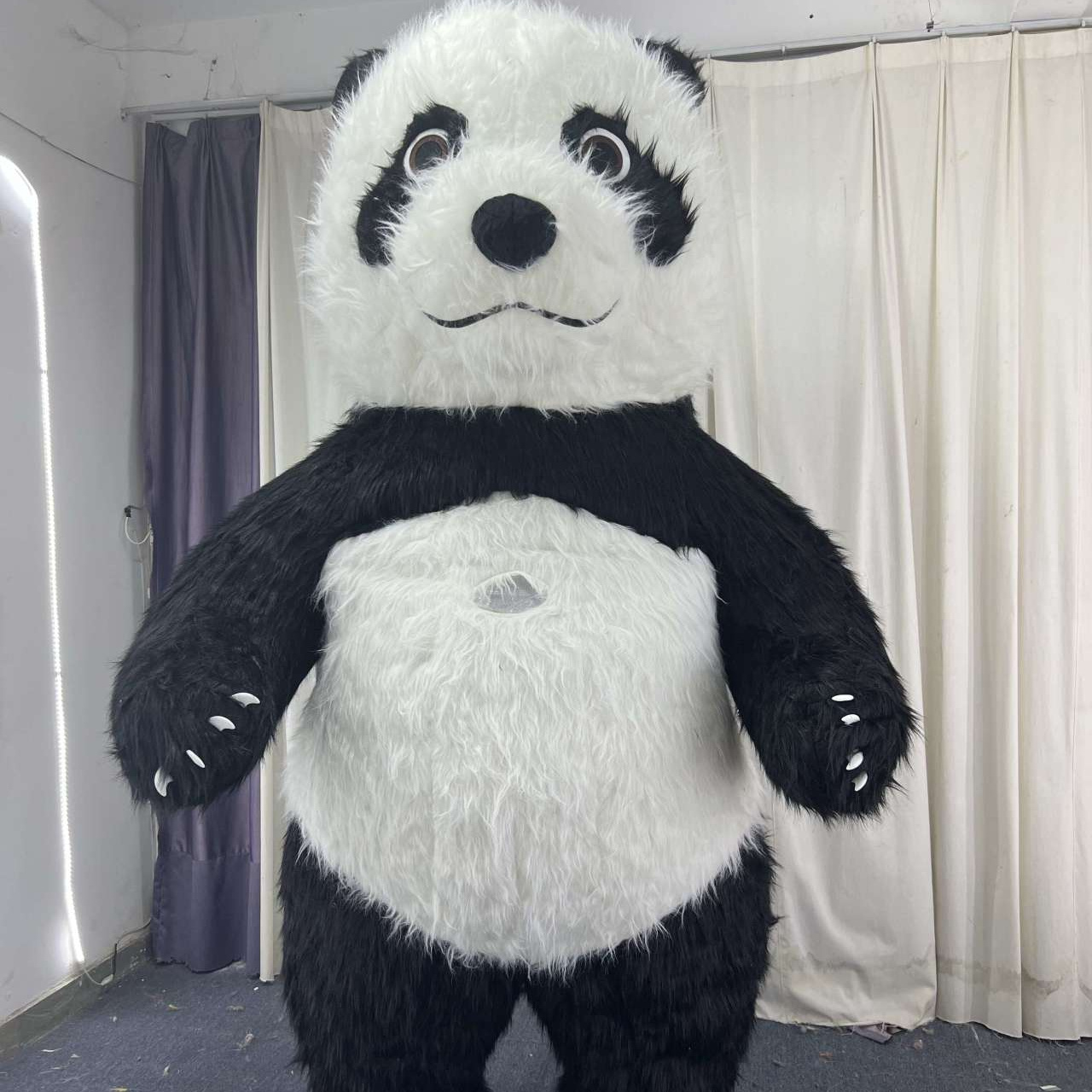 Adult-Size Custom Giant Inflatable Panda Costume Long Fur Cotton and PVC Material Cartoon Mascot for Parties