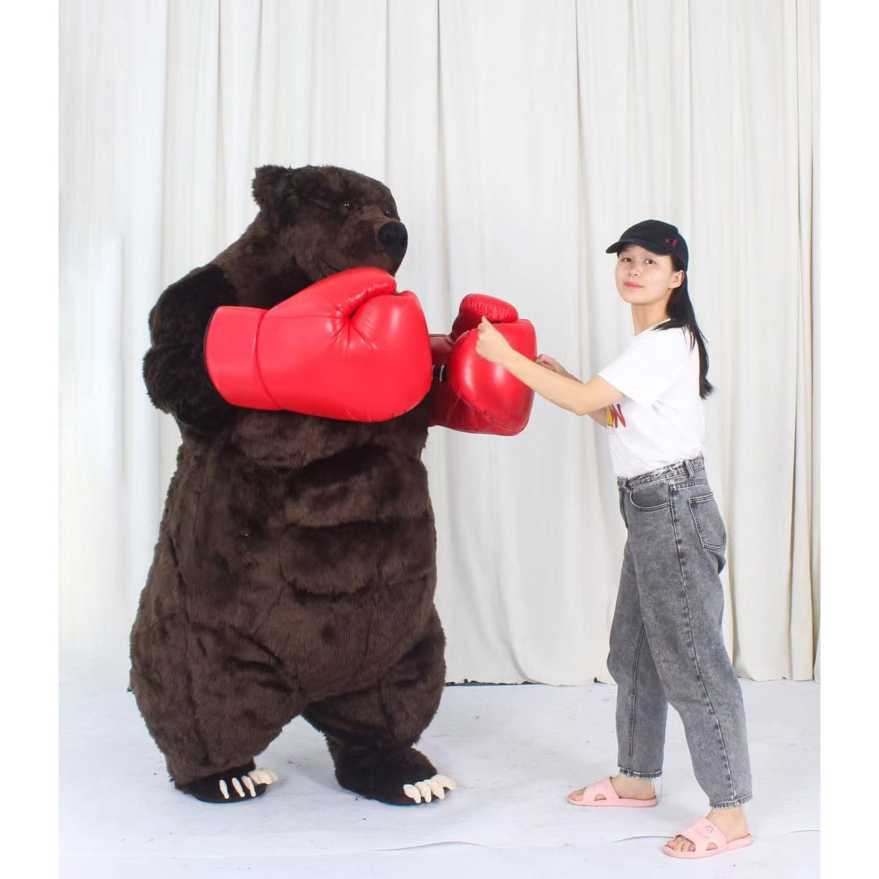 Adult inflatable halloween mascot costume scary halloween inflatable teddy bear costume with boxing gloves