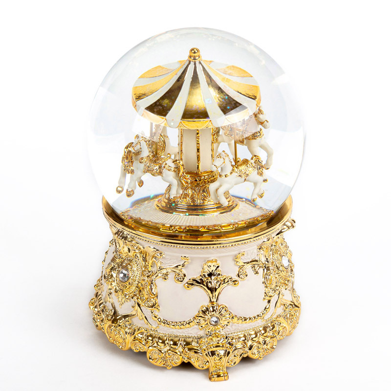 Gold Carousel Electroplated Music And Rotation Snow Ball High-grade Gift Crystal Ball Merry-go-round Snow Globe