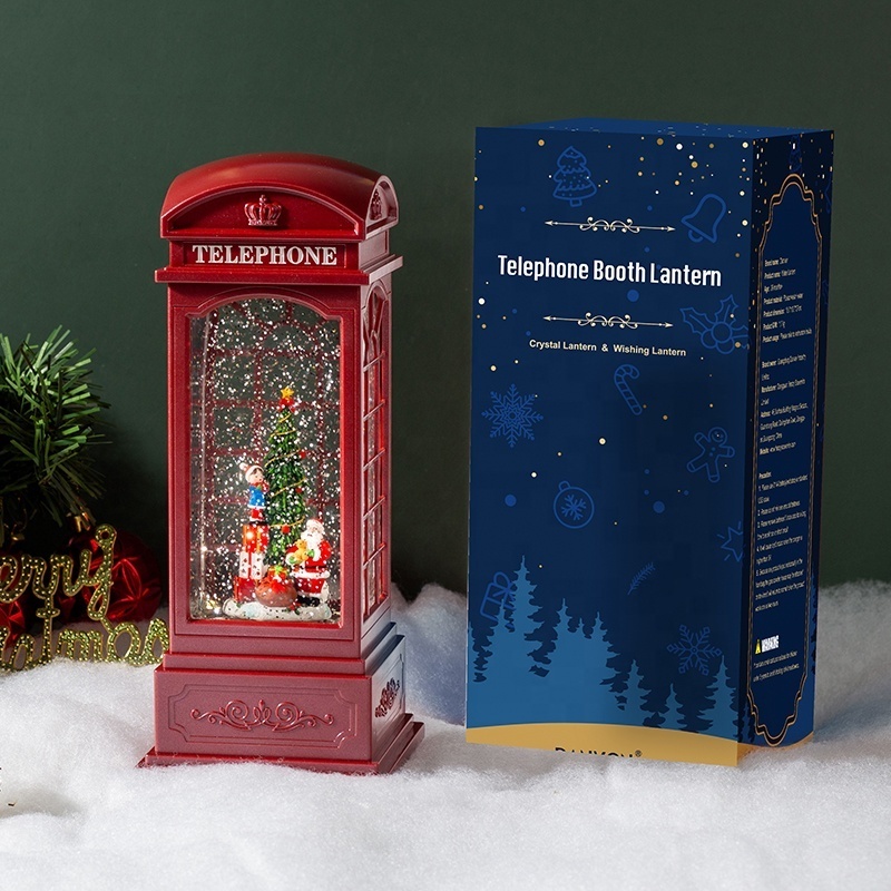 Hot Sale Handmade Resin British Telephone Booth Music Box Lantern Snow Globe for Kids Perfect Christmas Gift for Girls