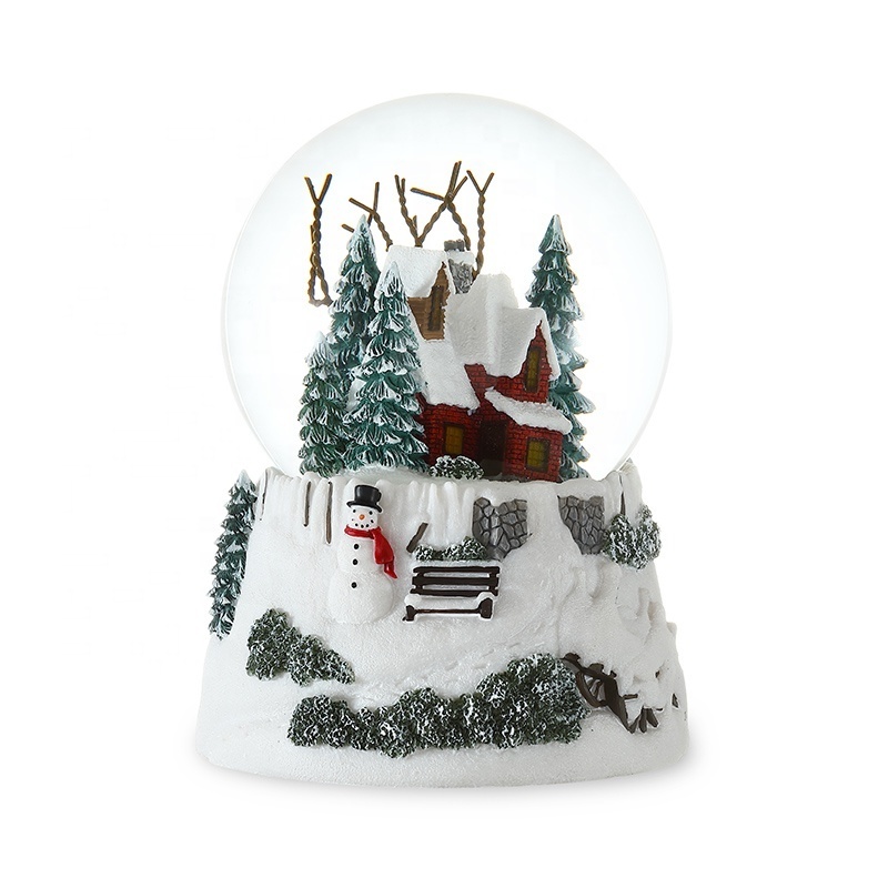 New product Creative girl child gift snow house JARLL movement Christmas polyresin ornament music box decorative snow globe