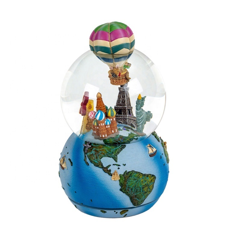 Custom 150MM Diameter Electroplated Resin Building Model Earth Glass Snow Globe Durable Souvenir Gifts Artificial Style Dubai