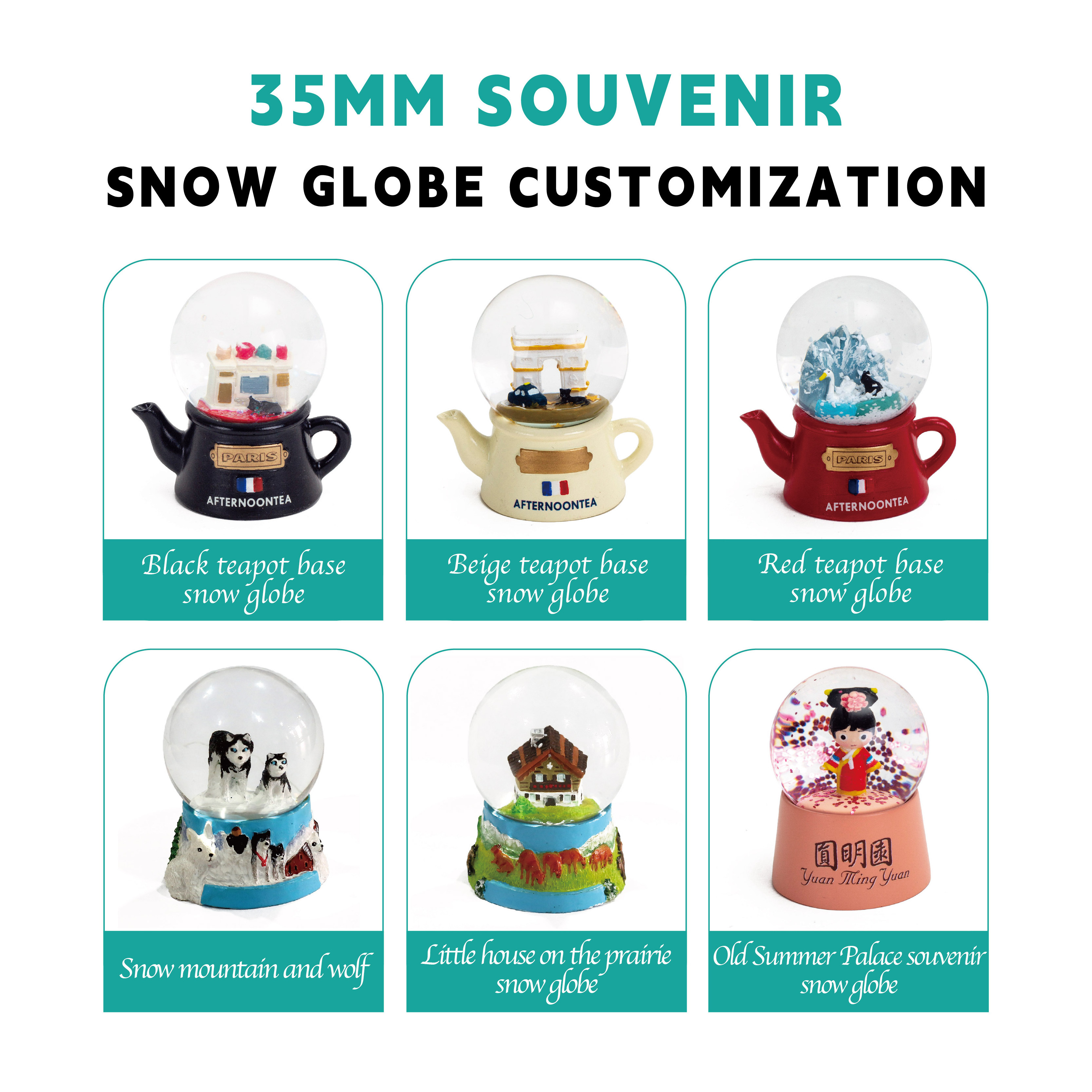 Custom 35 45 55 65 80 100 mm Resin Crafts Glass Crystal Snow Globe Water Snow Ball For Country City Souvenir Luxury Ornament