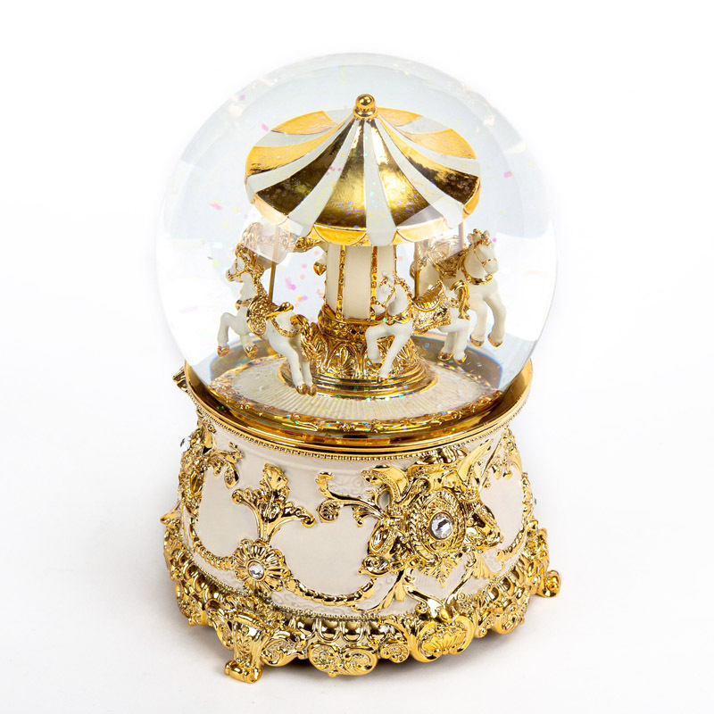 Gold Carousel Electroplated Music And Rotation Snow Ball High-grade Gift Crystal Ball Merry-go-round Snow Globe