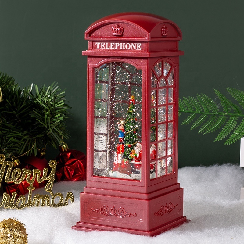 Hot Sale Handmade Resin British Telephone Booth Music Box Lantern Snow Globe for Kids Perfect Christmas Gift for Girls