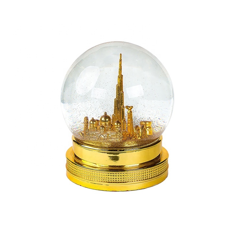 Custom 150MM Diameter Electroplated Resin Building Model Earth Glass Snow Globe Durable Souvenir Gifts Artificial Style Dubai