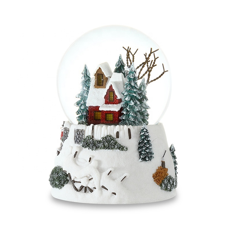 New product Creative girl child gift snow house JARLL movement Christmas polyresin ornament music box decorative snow globe