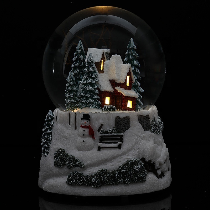 New product Creative girl child gift snow house JARLL movement Christmas polyresin ornament music box decorative snow globe