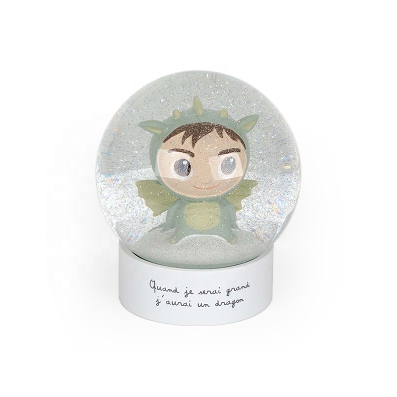 Lovely Doll Customized Snowglobe Led Lighting Music Glass Snowglobe Resin Charms Souvenir Gifts For Kids Children