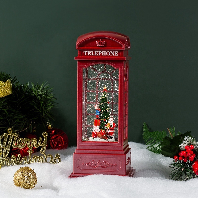 Hot Sale Handmade Resin British Telephone Booth Music Box Lantern Snow Globe for Kids Perfect Christmas Gift for Girls