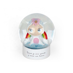 Lovely Doll Customized Snowglobe Led Lighting Music Glass Snowglobe Resin Charms Souvenir Gifts For Kids Children