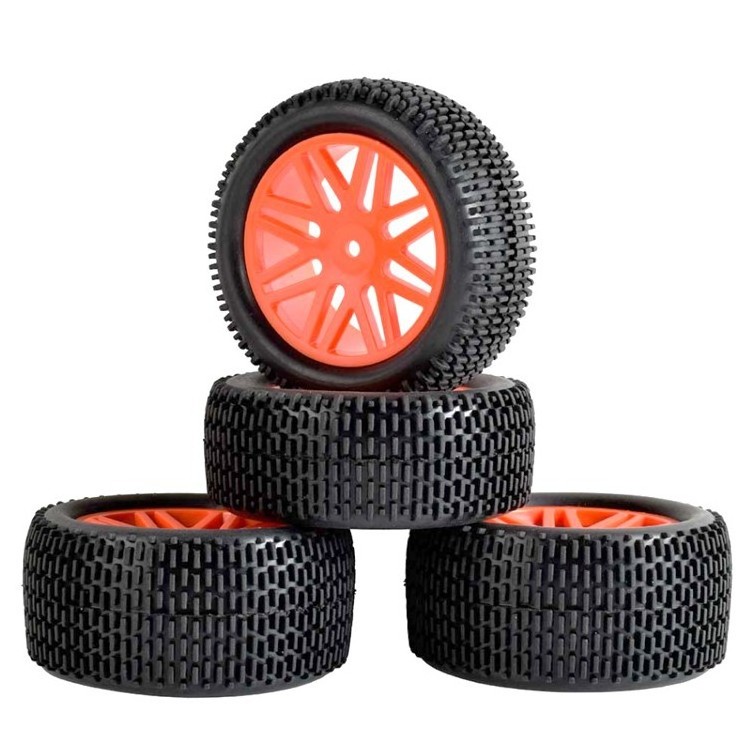 4PCS 1/10 Buggy 85mm Rubber Wheels Tires Rim Set 12mm Hex Hub Kyosho Tamiya TT02B RC Off Road Car Crawler HPI HSP 94166/94106