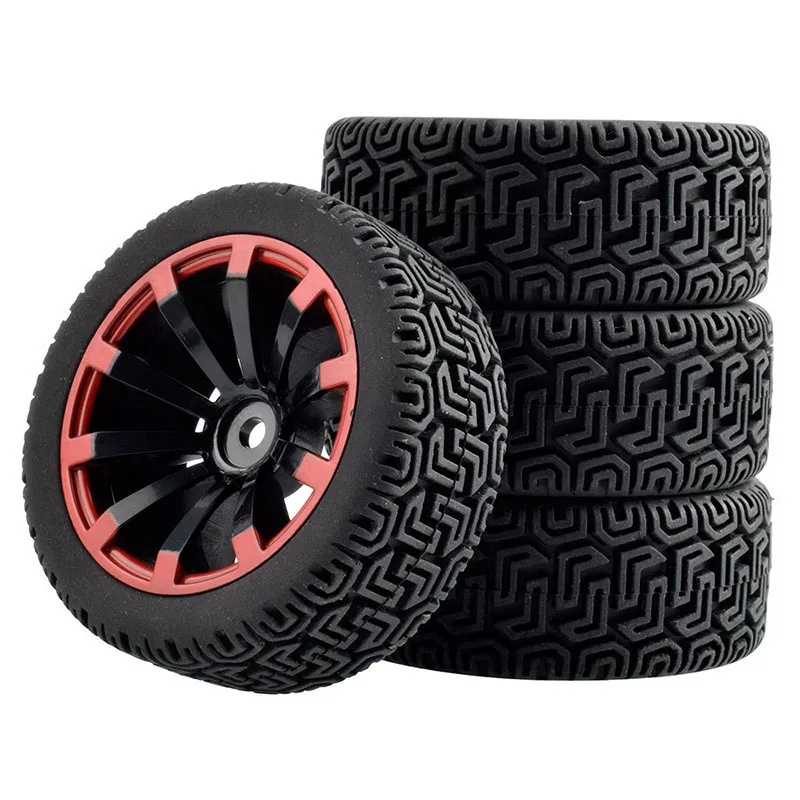 4PCS/SET 10-Spoke RC Car Rubber Tires & Wheels Rims 12mm Hex Hub for WLtoys 144001 and 1/18 1/16 1/10 Car Tyre