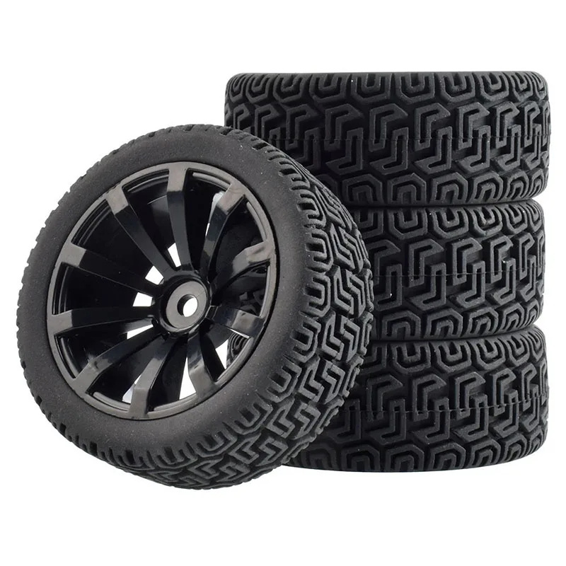 4PCS/SET 10-Spoke RC Car Rubber Tires & Wheels Rims 12mm Hex Hub for WLtoys 144001 and 1/18 1/16 1/10 Car Tyre