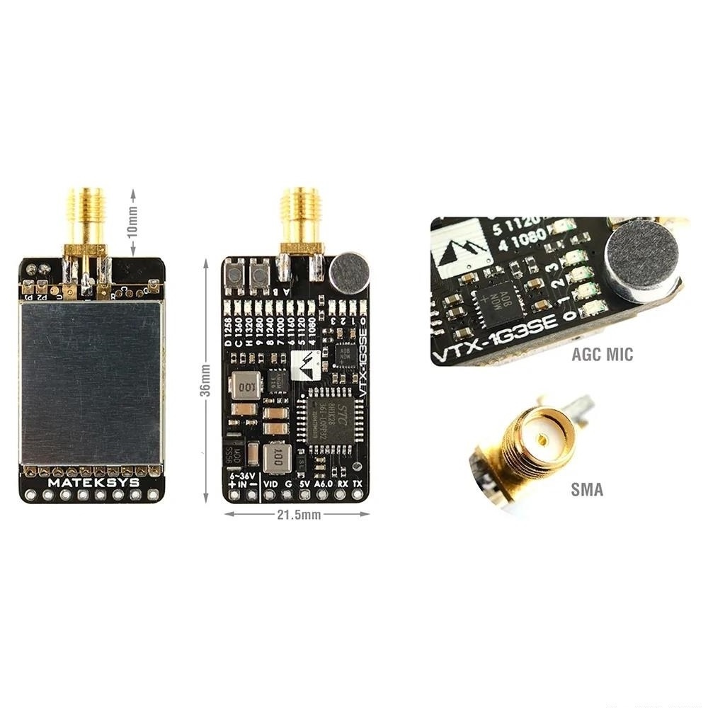 MATEKSYS Matek System VTX-1G3SE-9 1.2G/1.3GHz 9CH INTL 0.1mW/25mW/200mW/800mW FPV Transmitter for FPV Racing RC Drone Goggles