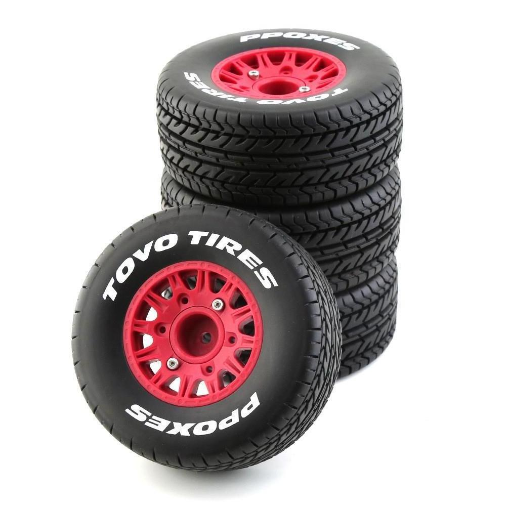 4PCS 112MM 1/10 Short Course Truck TOVO Tires Wheel 12mm/14mm/17mm Hex Slash Arrma Senton HuanQi 727 Remo Hobby VKAR 10SC HPI RC