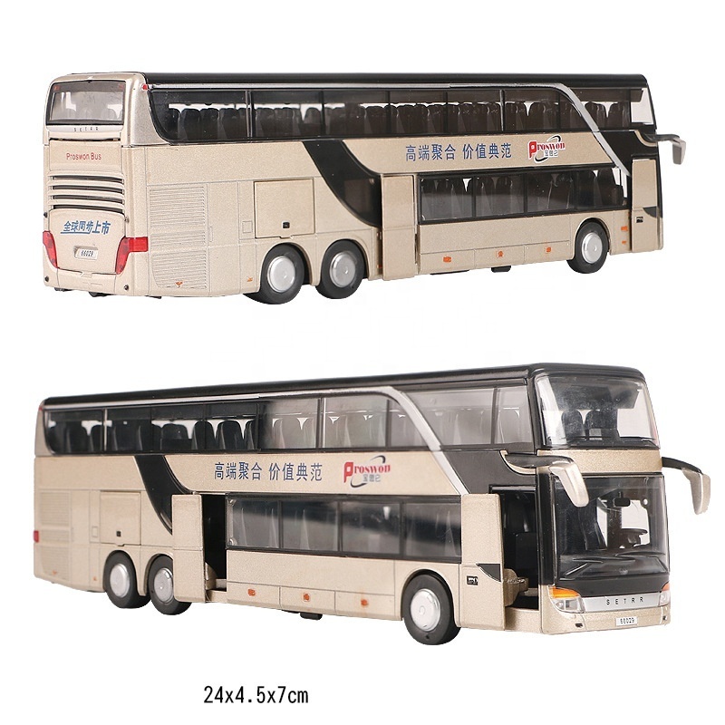 Pull Back Bus Model Lights Toy Sale High Quality Alloy & Sound Double Sightseeing Bus,flash Metal Unisex Evo 8 Diecast 1:32 1.5V