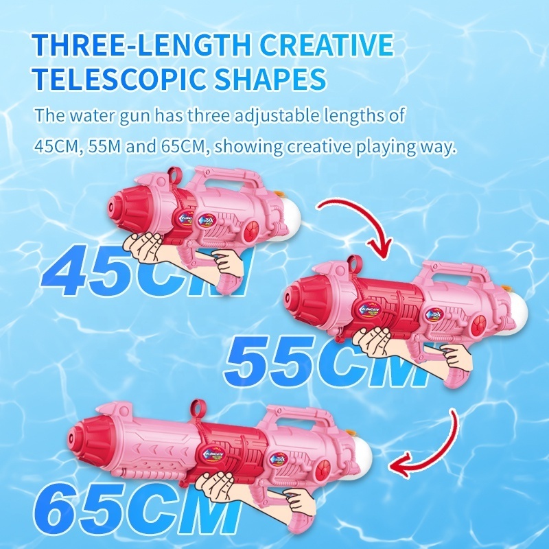 Summer girls boys game toys 1050ml large volume tank 3 in 1 retractable telescopic expansion blue pink big water gun for kids