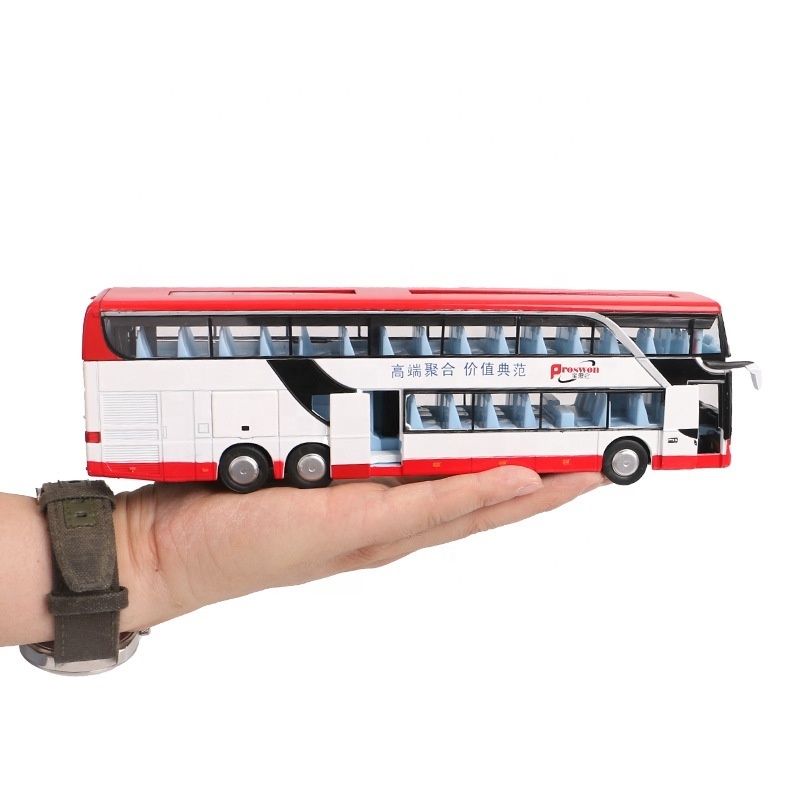 Pull Back Bus Model Lights Toy Sale High Quality Alloy & Sound Double Sightseeing Bus,flash Metal Unisex Evo 8 Diecast 1:32 1.5V