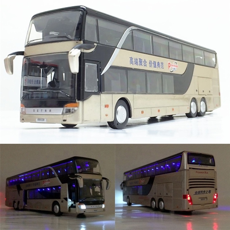 Pull Back Bus Model Lights Toy Sale High Quality Alloy & Sound Double Sightseeing Bus,flash Metal Unisex Evo 8 Diecast 1:32 1.5V