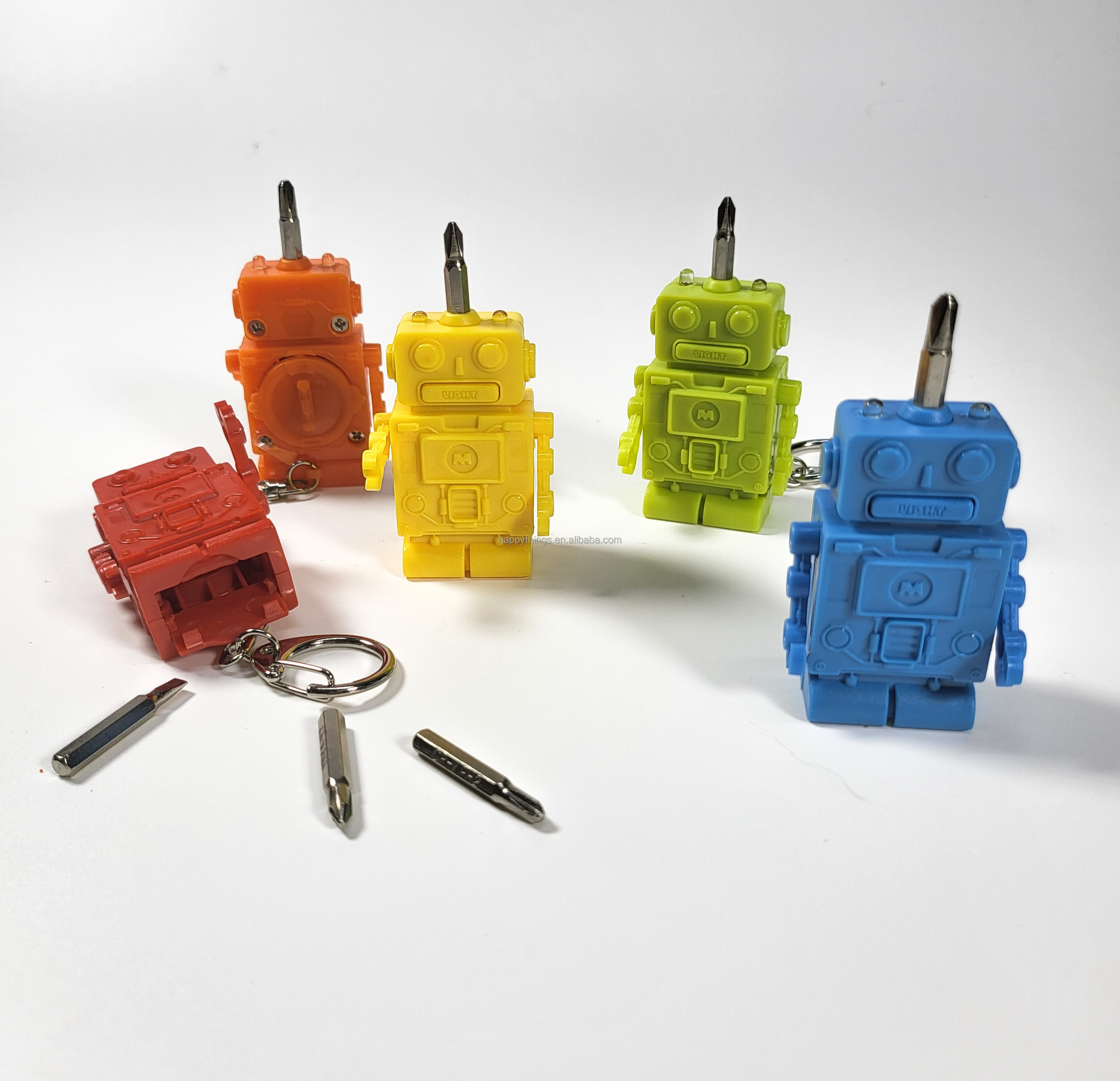 Low MOQ Hot Sell Souvenir Gifts Robot Style Multi Tool Set with Mini Flashlight Plastic Keychain