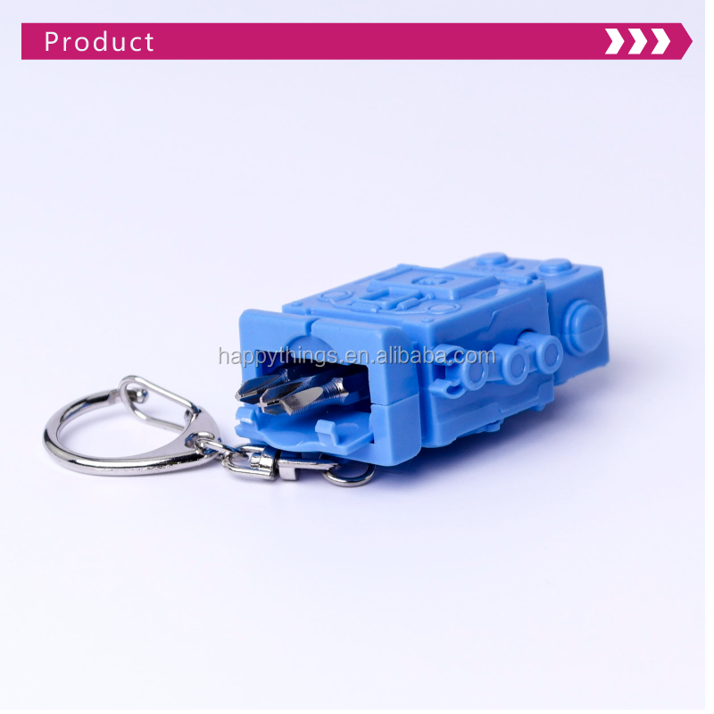 Low MOQ Hot Sell Souvenir Gifts Robot Style Multi Tool Set with Mini Flashlight Plastic Keychain