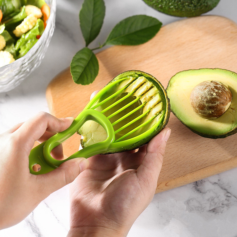 3 in 1 Kitchen Accessories Avocado Slicer Avocado Slicer and Cuber PP Plastic Green Fruit Peeler Cutter Tools