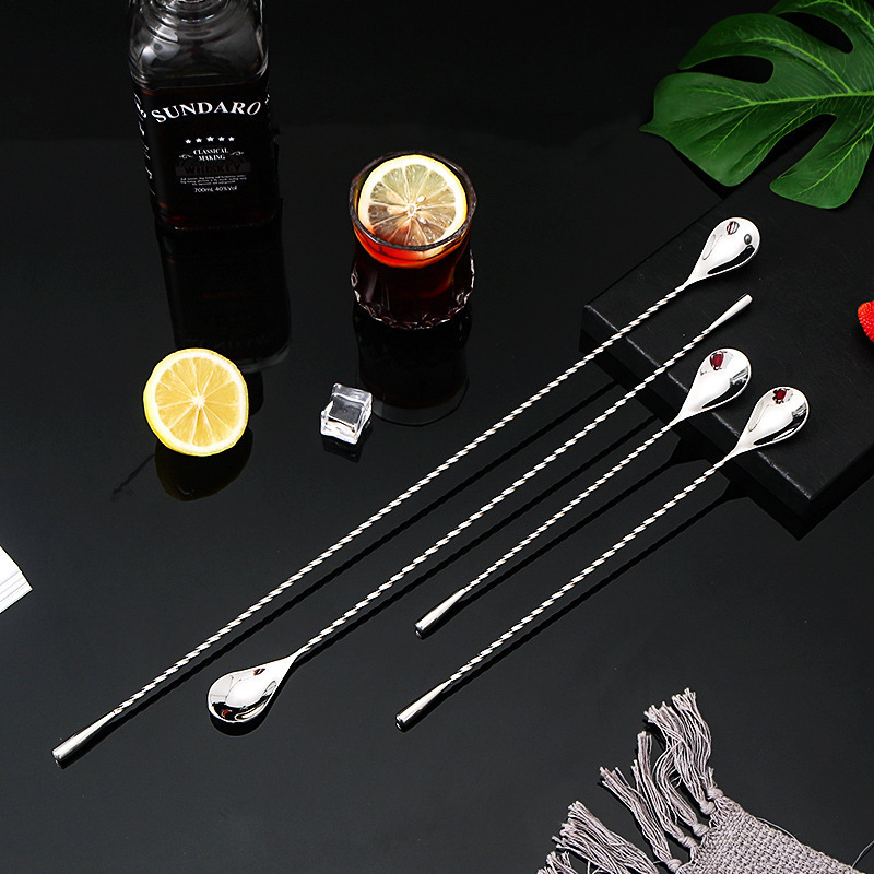 Creative Drop Shape Stainless Steel Long Handle Ice Bar Spoon Mixing Cocktail Stirrer Stirring Serving Spoon