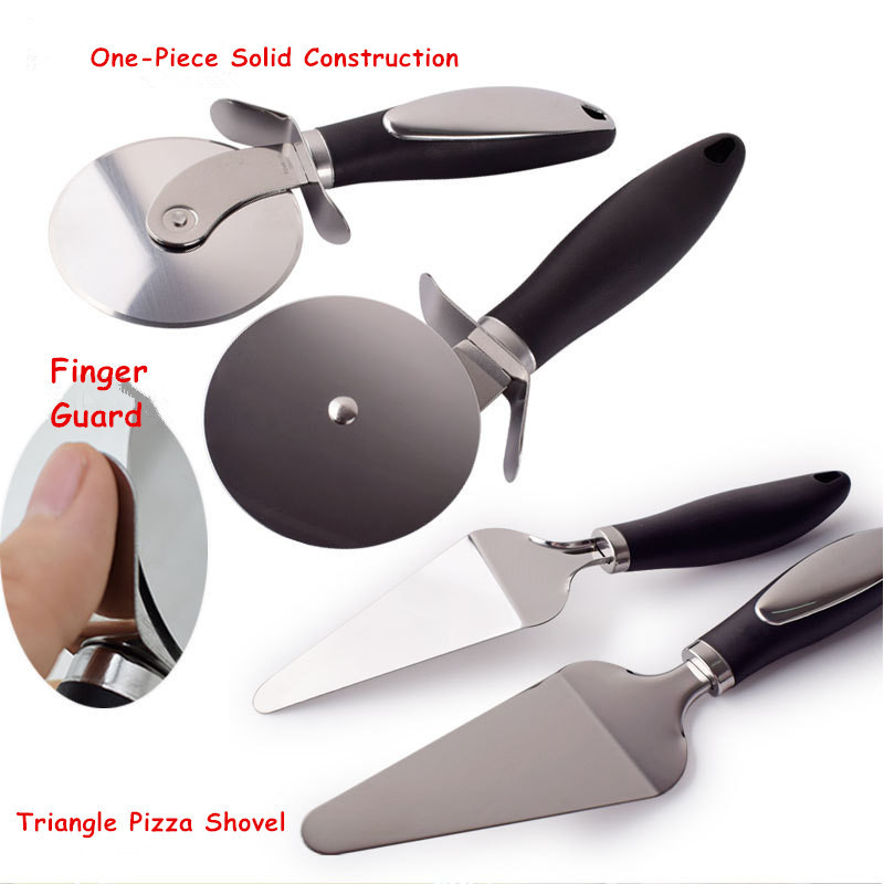 2PCS Pizza Wheel Cutter and Pie Server Shovel with Non-Slip Handle Stainless Steel Pizza Roller Divider Wheel Blade Knife Tool