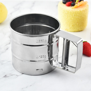 Multi Function Baking Flour Sifter Stainless Steel Double-Layer Hand Crank Flour Sieve One-Hand Press Crank Fine Mesh Sifter