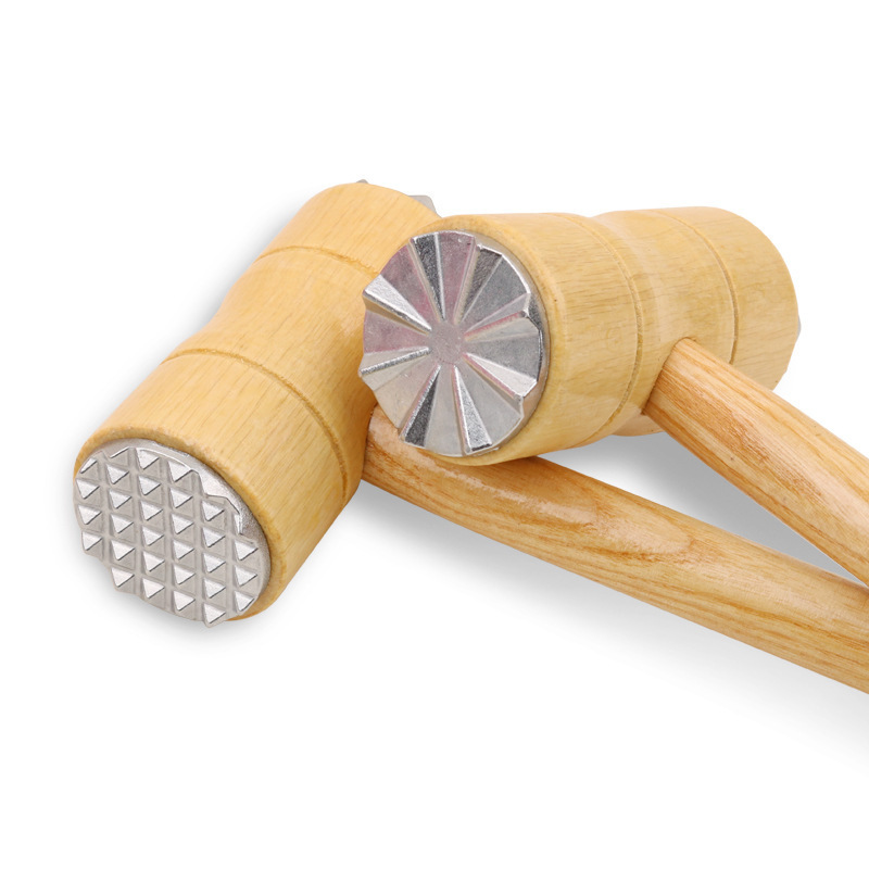 Kitchen Meat Tenderizer Hammer with Wooden Handle Dual-Sides Meat Mallet for Steak Beef and Poultry