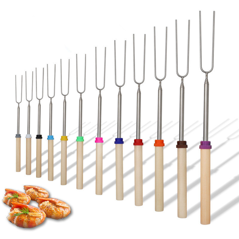 5pcs/8pcs 32inch Extendable Roasting Sticks Barbecue Skewer for Grilling Set Telescoping BBQ Forks Compfire Smores Kit