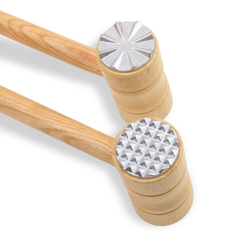 Kitchen Meat Tenderizer Hammer with Wooden Handle Dual-Sides Meat Mallet for Steak Beef and Poultry