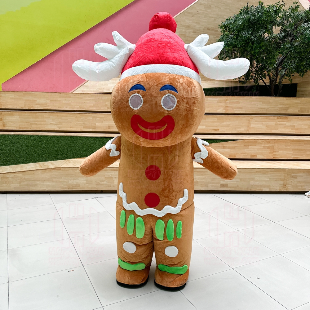 Custom Cosplay Gingerbread Man With Hat Inflatable Mascot Costume for Halloween Party Feast Biscuit Adult Cartoon