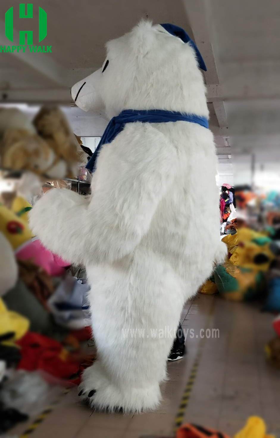 Factory Price Blue Ribbon Inflatable Polar Bear 2-3m Mascot Cartoon Costume