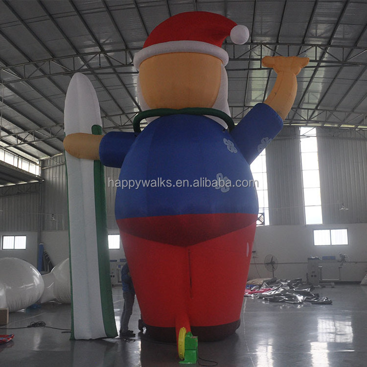 Factory Price Giant Ski Santa Claus Inflatable Ski Resort Giant Advertising Inflatable Cartoon Model