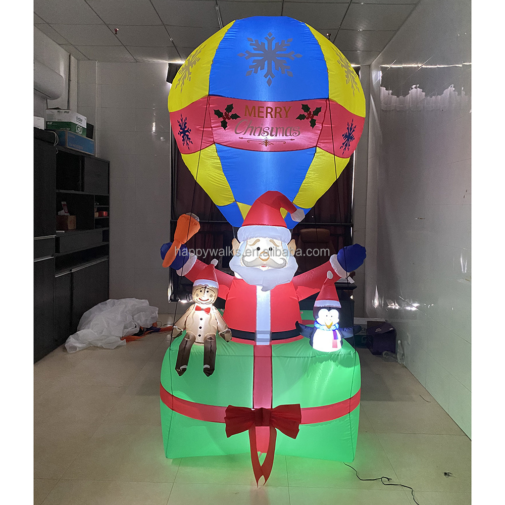 HAPPY WALK  Factory price Christmas Inflatable with LED Santa Claus Christmas hot air balloon for hot sale