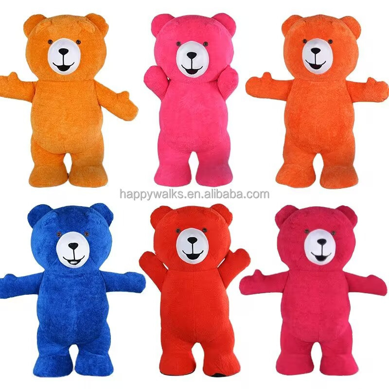 Happy Walk 2m 2.6m 3m Carnival Giant Funny Teddy Suits Inflatable Mascot Costume Pink Plush Teddy Bear Mascot Costume for Adults