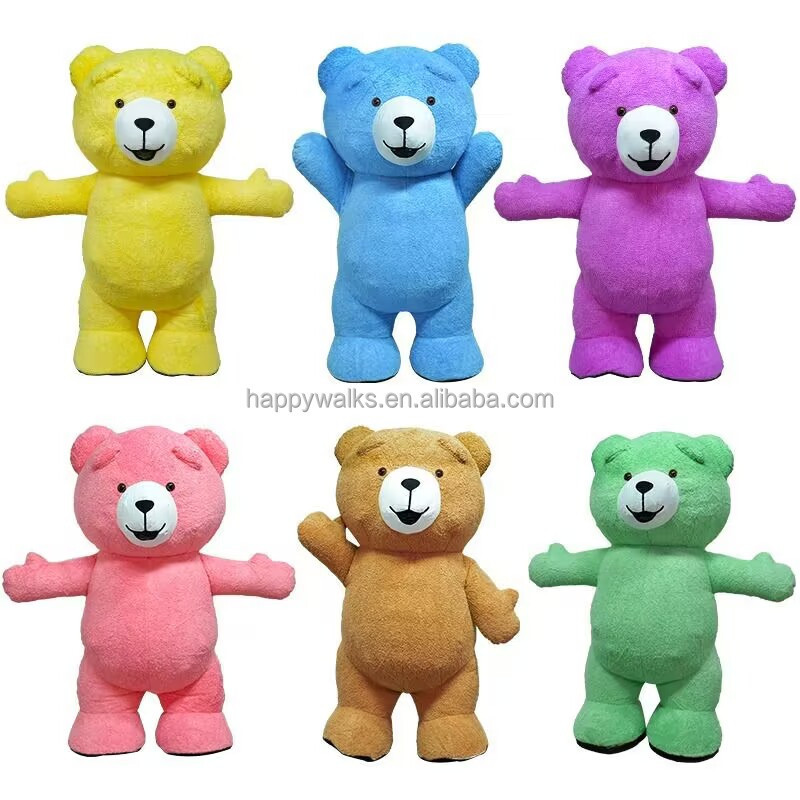 Happy Walk 2m 2.6m 3m Carnival Giant Funny Teddy Suits Inflatable Mascot Costume Pink Plush Teddy Bear Mascot Costume for Adults