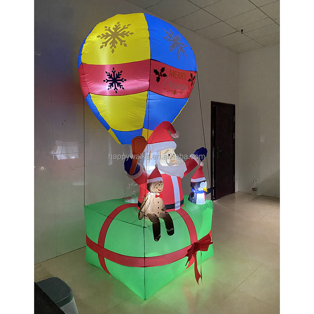 HAPPY WALK  Factory price Christmas Inflatable with LED Santa Claus Christmas hot air balloon for hot sale